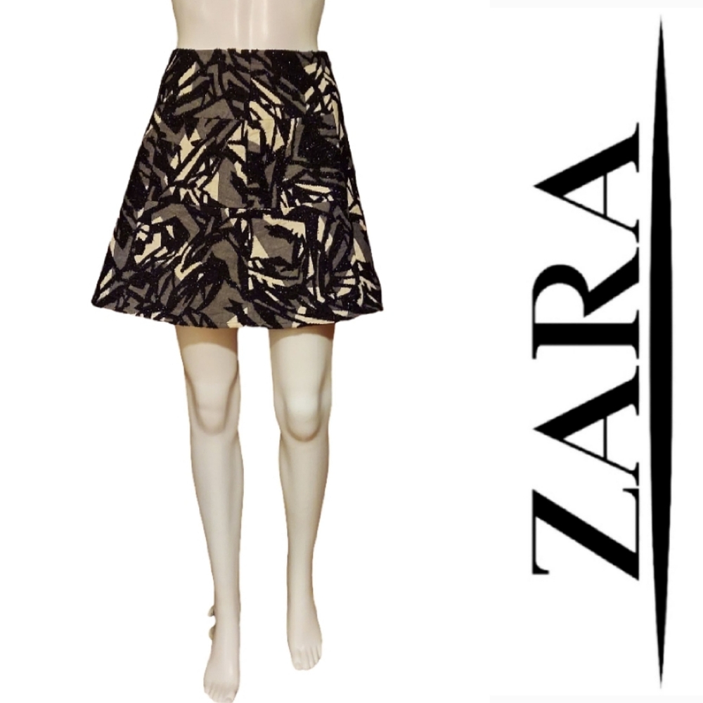 Zara Basic Abstract Textured Metallic A Line Skirt - image 1